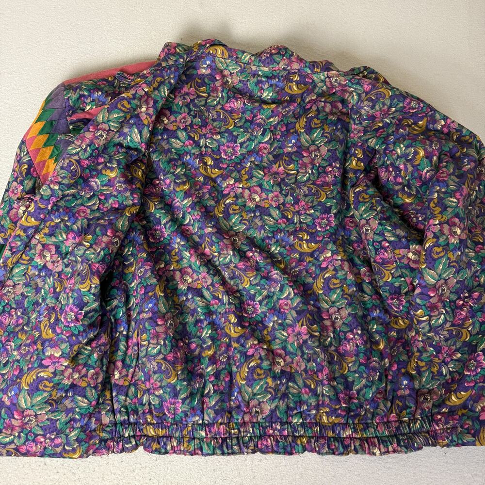 Women’s Patchwork Floral Colorblock Button Front Jacket Multicolor Boho Artsy - Picture 5 of 6